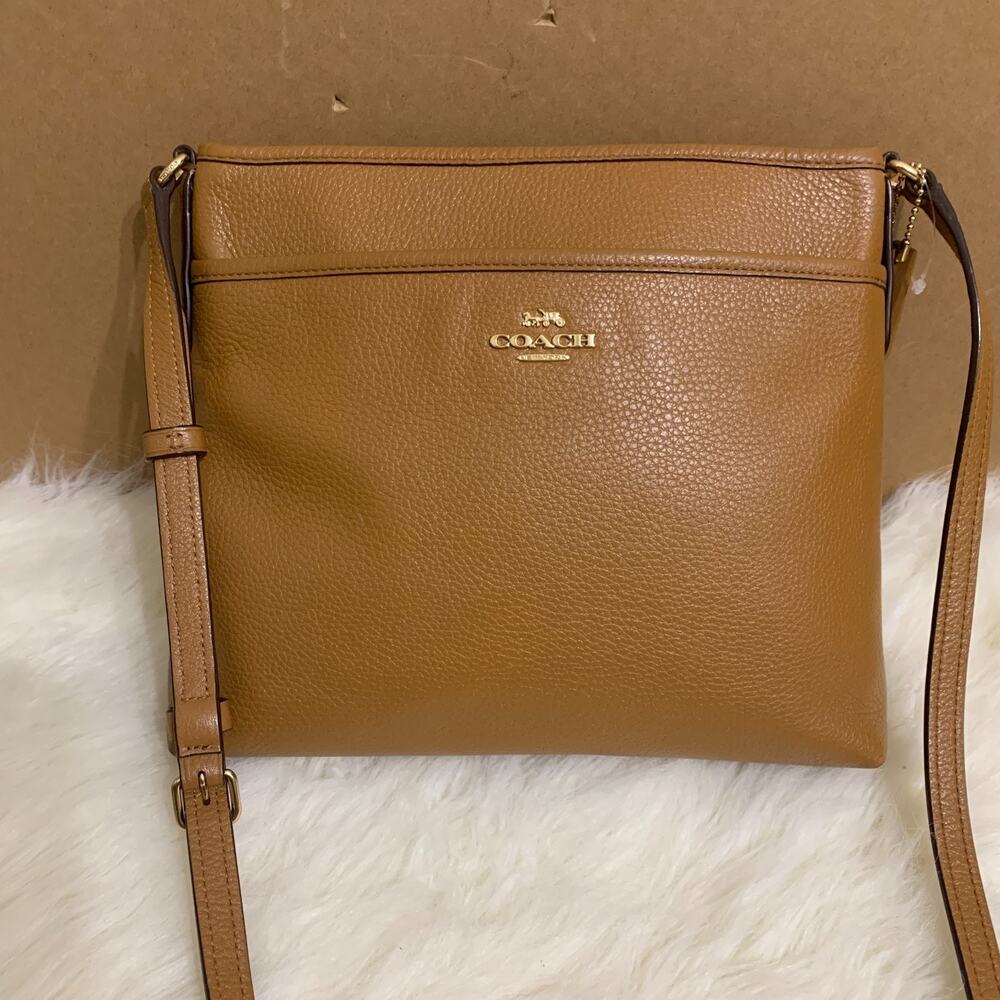 COACH Refined Pebbled Leather File XBody Bag in Light Saddle Brown F28035